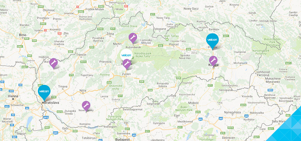 Velcon mapa servisných miest