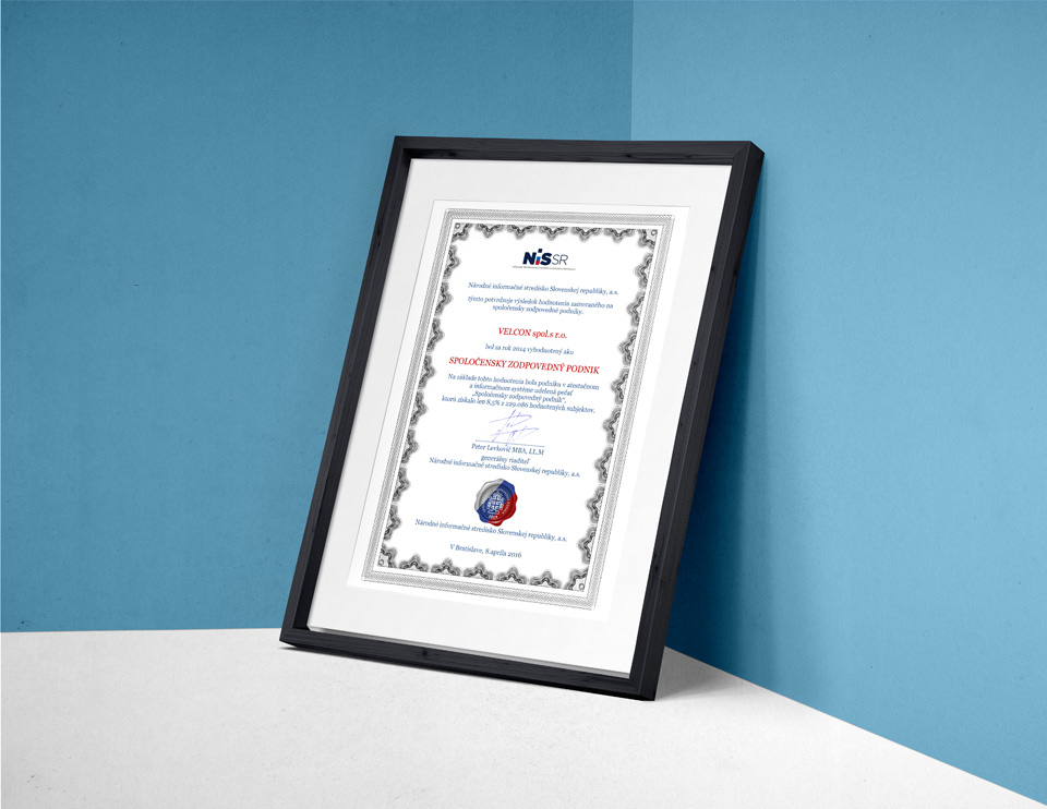 Velcon ocenený ako spoľahlivý a zodpovedný partner